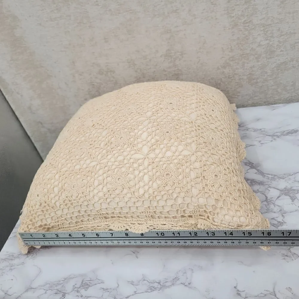 Vintage Cream Hand Crochet Lace Cotton Pillows Set of 2